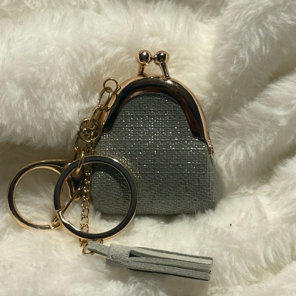 Handbags - Elegant Silver Mini Bag with Gold Accents